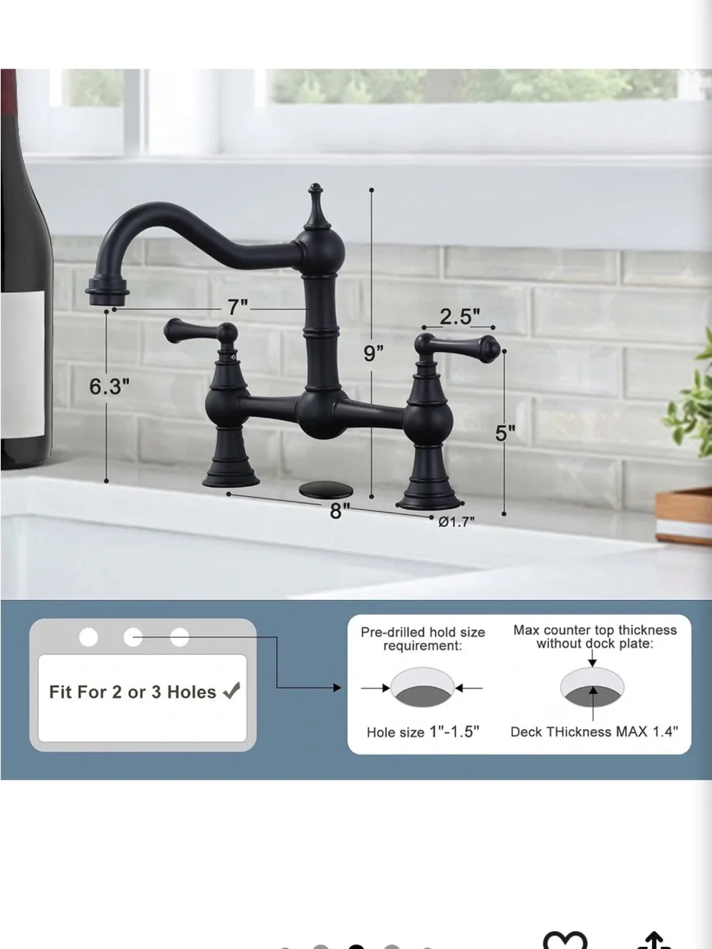 Matte Black Bridge Kitchen Faucet with Brass Accent